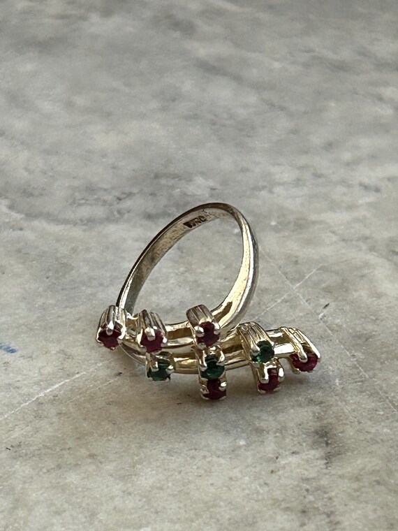 Vintage Ruby Emerald Mid Century Ring, Simulated … - image 5