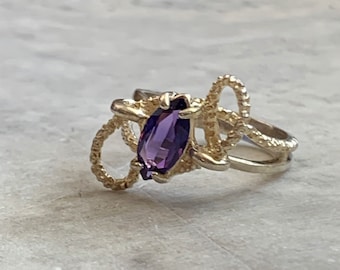 Vintage Simulated Amethyst Ring: Gold Plated Silver Rope Setting, Size 6