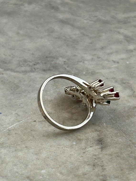Vintage Ruby Emerald Mid Century Ring, Simulated … - image 6