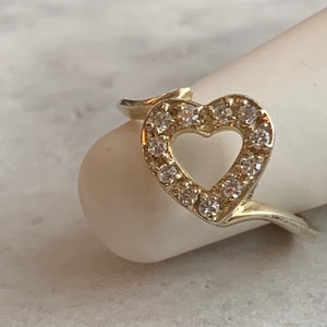 Vintage Heart CZ Ring: Gold Plated Silver Promise Ring, Size 5 3/4