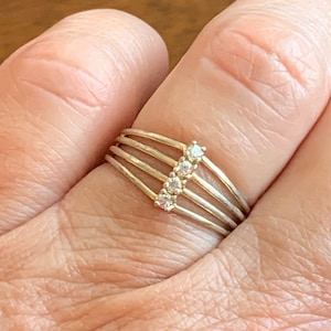 Vintage CZ Ring: Gold Plated Silver Multi Band, Size 5 3/4