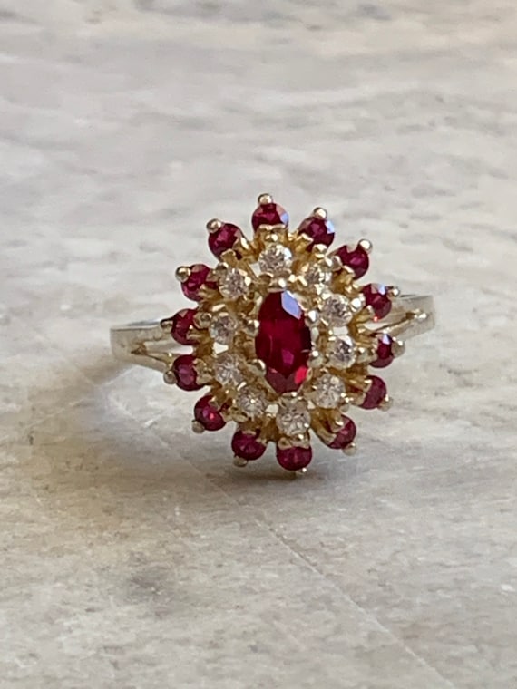 Vintage Ruby CZ Women’s Ring, Gold Plated Pure Si… - image 1