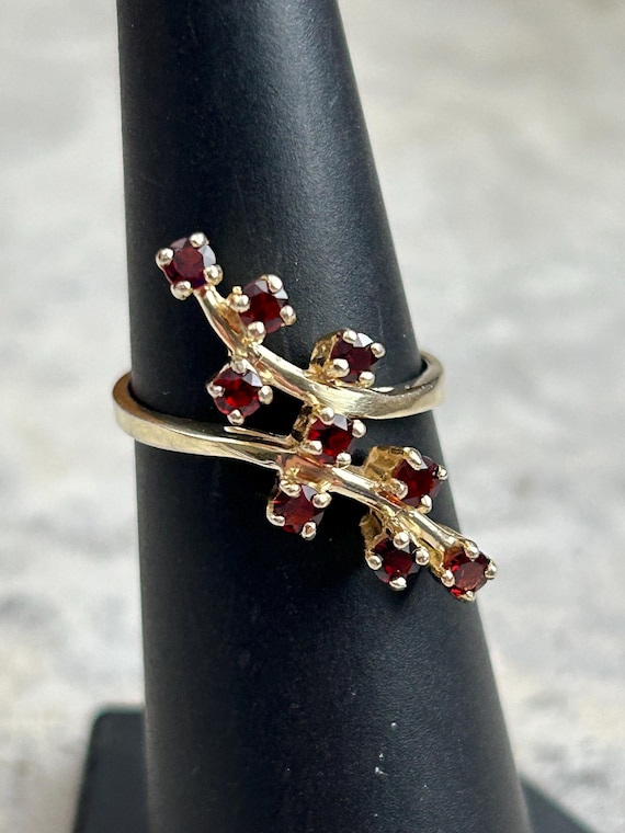 Vintage Simulated Ruby Ring: Gold Plated Silver, … - image 2