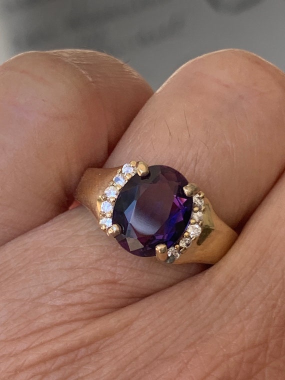 Vintage Amethyst CZ Ring, Gold Plated Pure Silver… - image 1
