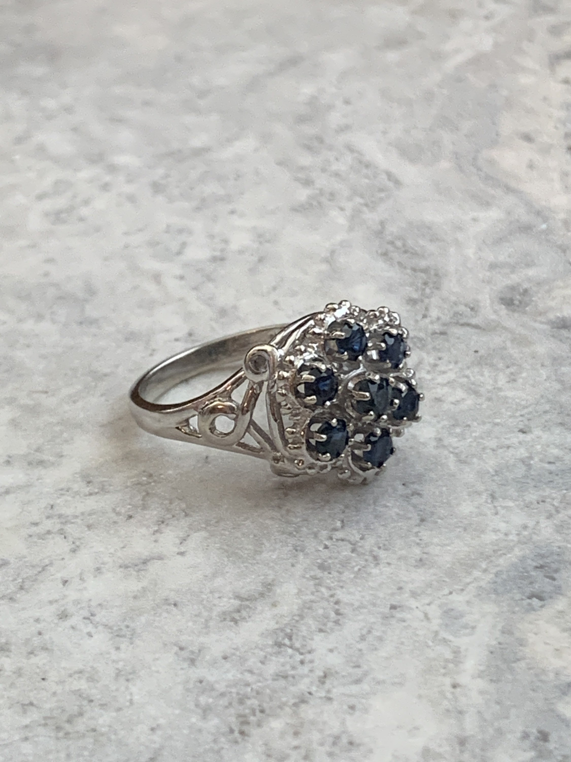 Vintage 10k Gold Genuine Sapphire ring, white gold, multi sapphire