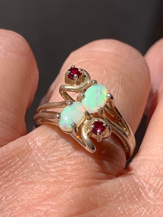 Vintage genuine opal ring, opal Ruby gold plated r