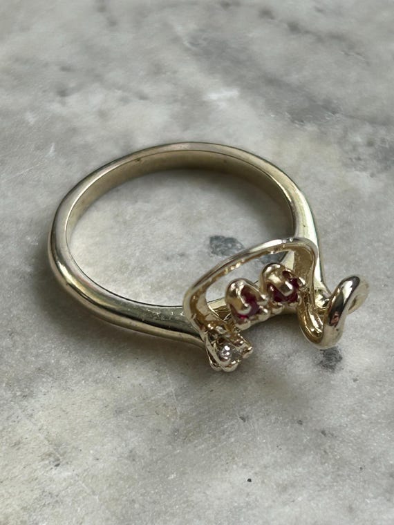 Vintage Ruby CZ Gold Ring: Simulated Rubies, July… - image 7