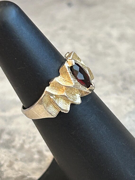 Vintage Marquise Ruby Ring: Gold Plated Silver, S… - image 5