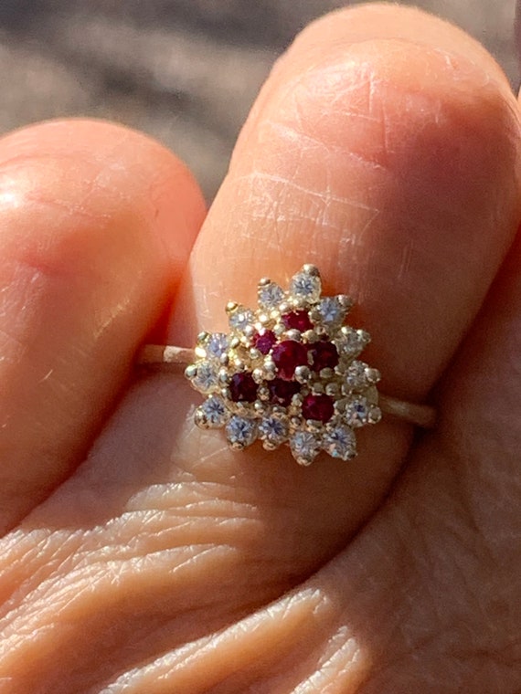 Vintage Ruby CZ heart ring, dainty heart ring, vin