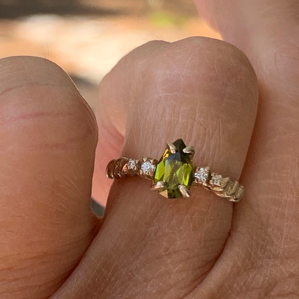 Vintage Genuine Peridot CZ Ring, Mid Century Genuine Peridot CZ Ring, August Birthstone Ring, Gold Plated Silver Genuine Peridot CZ Ring