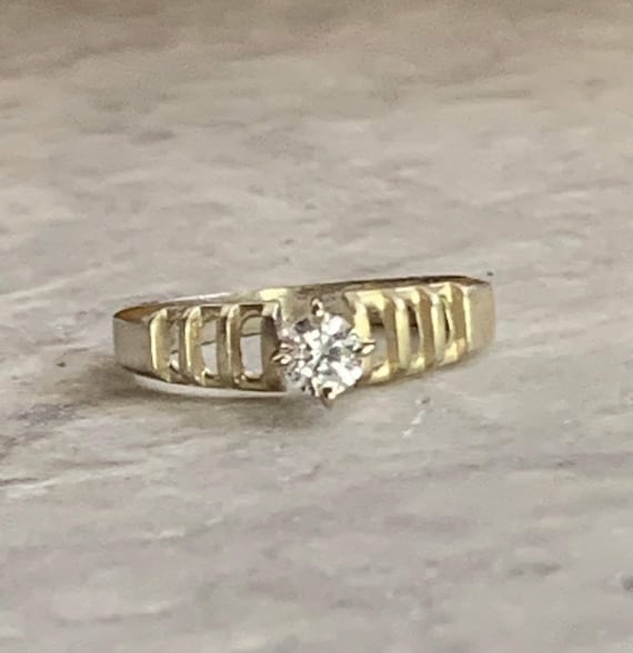 Vintage CZ Solitaire Ring, Gold Plated CZ Ring, Vi