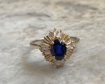 Simulated Sapphire CZ ring, vintage Sapphire CZ ring, sapphire anniversary ring, September birthstone ring, sapphire, baguette CZ ring