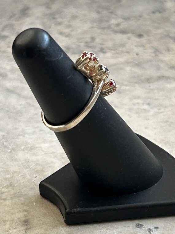Vintage Ruby Emerald Mid Century Ring, Simulated … - image 3