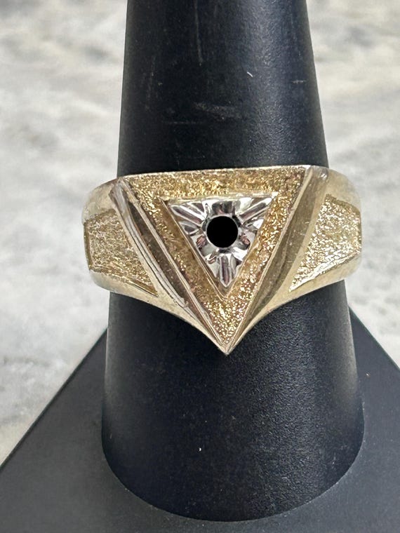 Vintage Yellow Gold Plated Statement Ring: Mid-Century Mens Jewelry