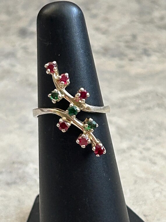 Vintage Ruby Emerald Mid Century Ring, Simulated … - image 2