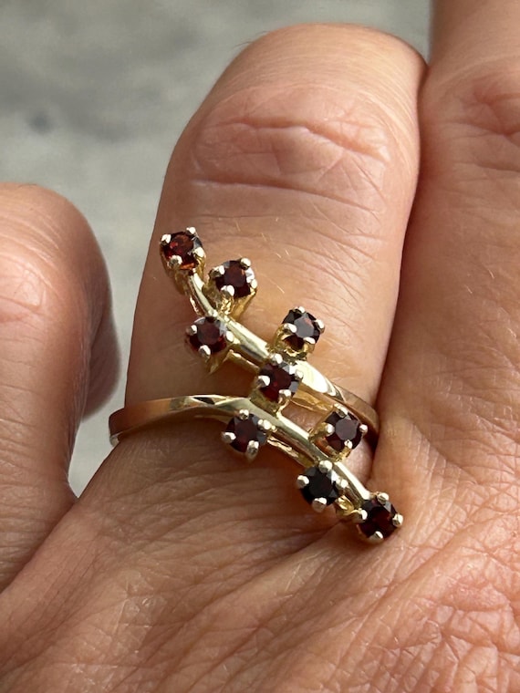 Vintage Simulated Ruby Ring: Gold Plated Silver, … - image 1