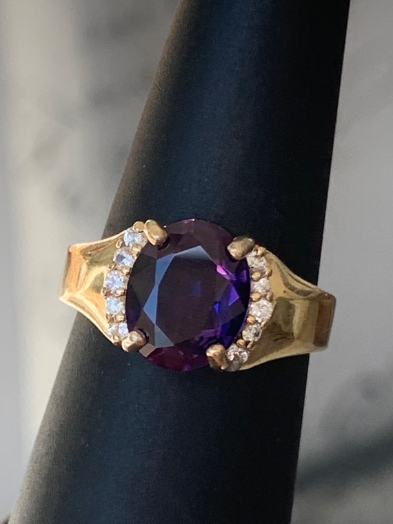 Vintage Amethyst CZ Ring, Gold Plated Pure Silver… - image 2
