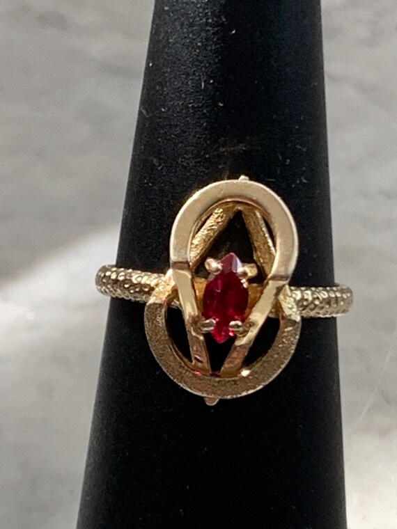 Vintage Marquise Ruby Ring, Simulated Ruby, Size … - image 2