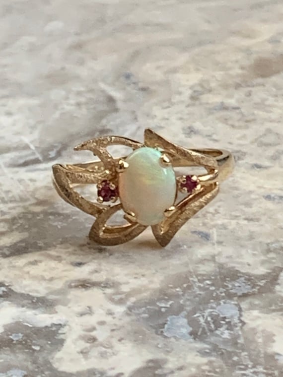 Genuine Opal Ruby Ring, 10k Solid Gold Ring and S… - image 3