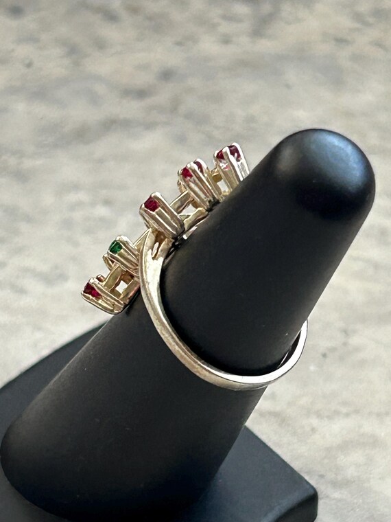 Vintage Ruby Emerald Mid Century Ring, Simulated … - image 4