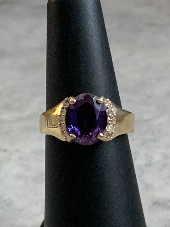 Vintage Amethyst CZ Ring, Gold Plated Pure Silver… - image 4