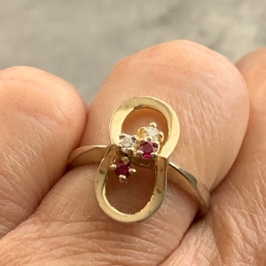 Vintage Gold Plated Silver Ring: Simulated Ruby & CZ, Size 6