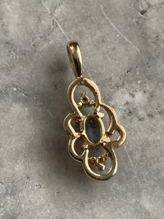 Vintage Aquamarine CZ gold pendant, Simulated ova… - image 2