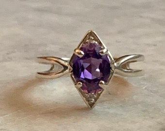 Vintage Gold Plated Silver Amethyst Ring - Size 5 3/4