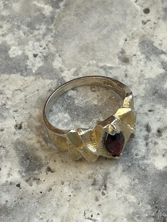 Vintage Marquise Ruby Ring: Gold Plated Silver, S… - image 7