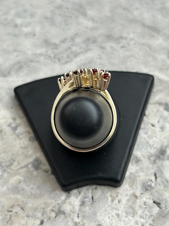 Vintage Simulated Ruby Ring: Gold Plated Silver, … - image 4