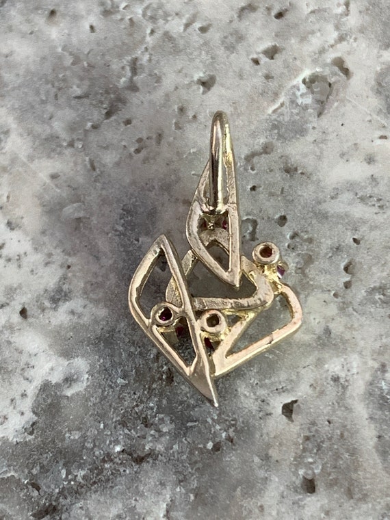 Vintage Simulated Ruby Pendant: Gold Plated Silve… - image 3