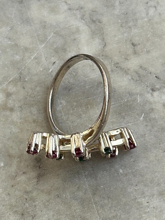 Vintage Ruby Emerald Mid Century Ring, Simulated … - image 7