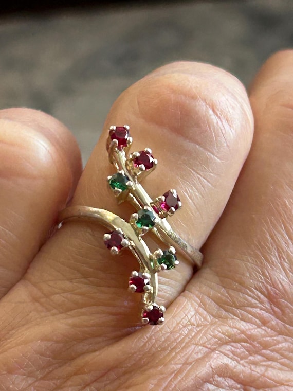 Vintage Ruby Emerald Mid Century Ring, Simulated … - image 1