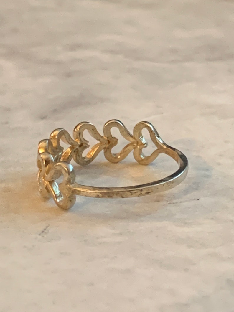 7 Hearts 1970\u2019s Vintage Hearts Band Gold Plated Ring Size 6 12 1980\u2019s Sweetheart Pure Silver Band