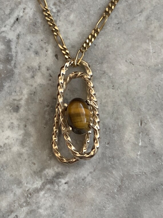 Vintage Genuine Tiger Eye Pendant, Gold Plated Ope