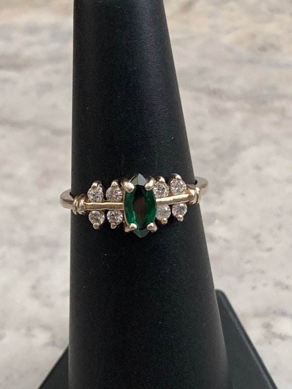 Vintage Emerald Multi CZ Ring, Marquise cut emera… - image 2