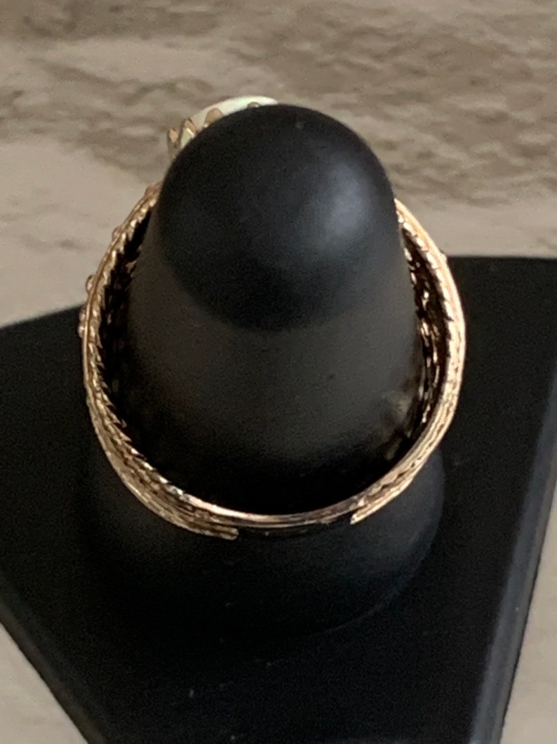 October Birthstone Gold Plated Pure Silver Band 1970\u2019s Colorful Stone Victorian Size 6 Vintage Genuine Opal Filigree Ring 1980\u2019s