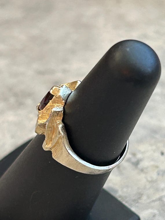 Vintage Marquise Ruby Ring: Gold Plated Silver, S… - image 4