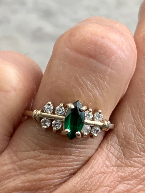 Vintage Emerald Multi CZ Ring, Marquise cut emera… - image 3