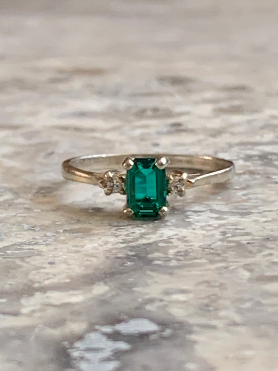 Vintage Emerald CZ Ring, Emerald Cut Emerald CZ Ri
