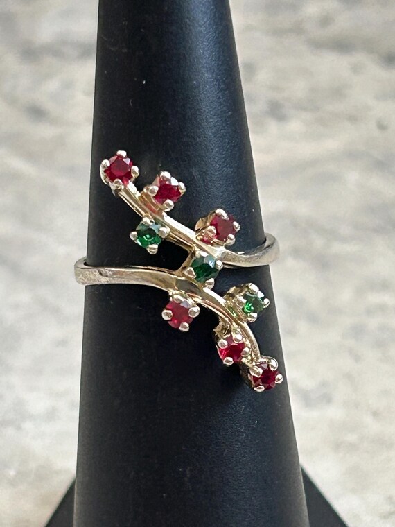 Vintage Ruby Emerald Mid Century Ring, Simulated … - image 8