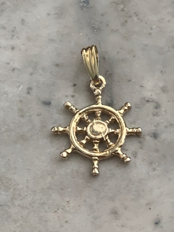 Nautical Pendant, Nautical Helm Charm, Gold Nautic