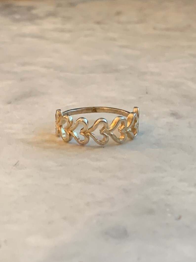 7 Hearts 1970\u2019s Vintage Hearts Band Gold Plated Ring Size 6 12 1980\u2019s Sweetheart Pure Silver Band