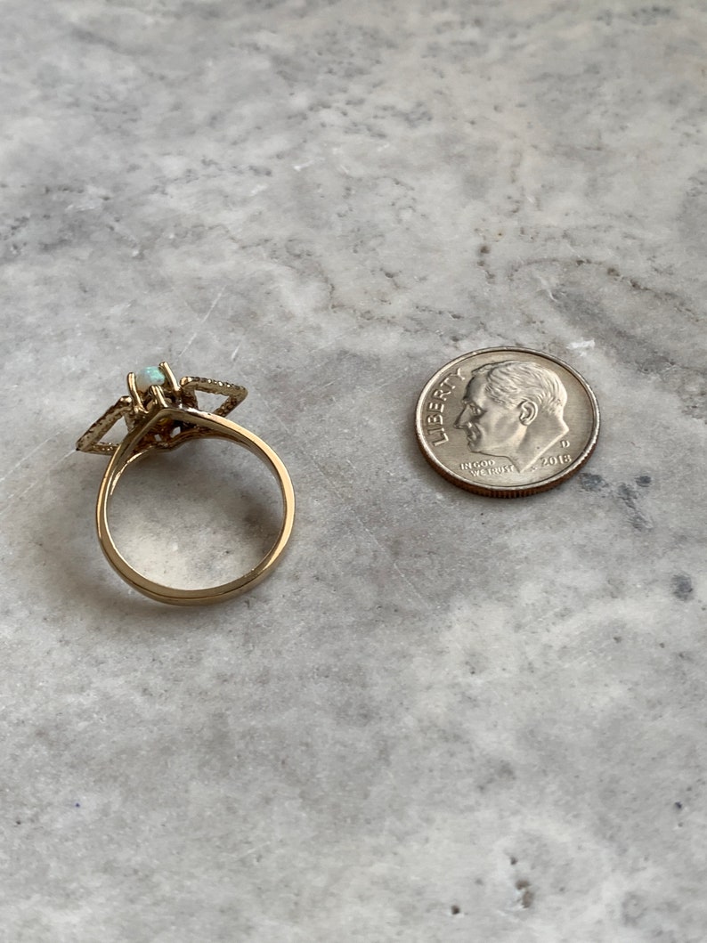Mid Century Style Ring Colorful Marquise Opal Size 5 14 Vintage Genuine Opal Gold Ring 10k Solid Yellow Gold Band and Setting