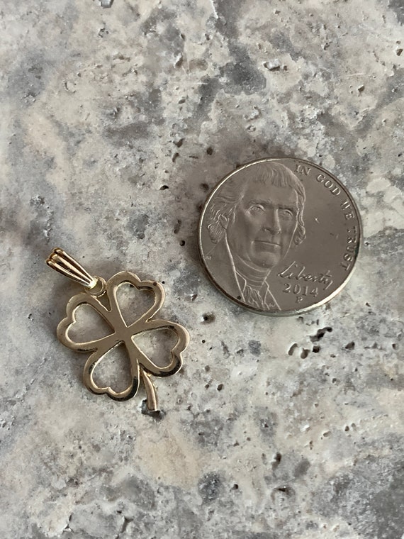 Vintage gold plated pendant four leaf clover, Clo… - image 3