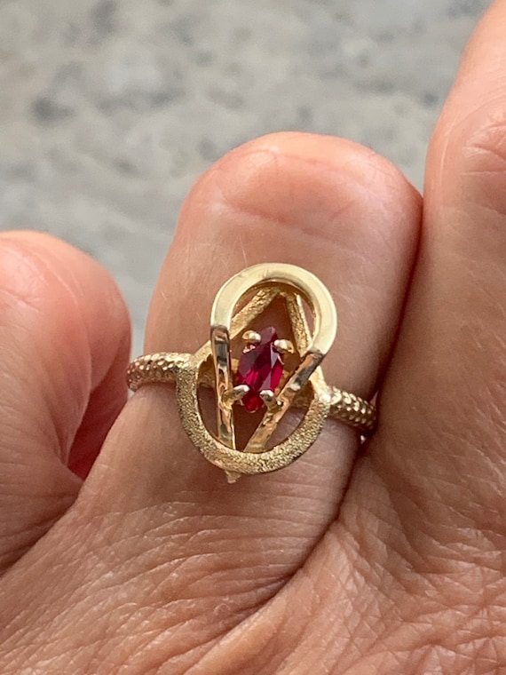 Vintage Marquise Ruby Ring, Simulated Ruby, Size … - image 1