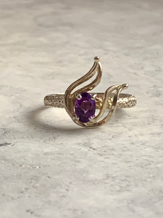 Vintage Oval Amethyst Ring, Solitaire Amethyst Ri… - image 2