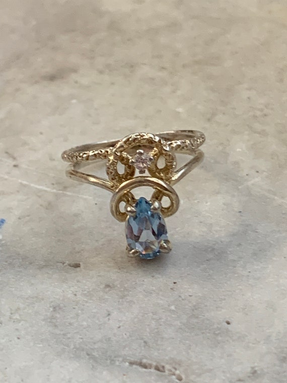 Vintage aquamarine ring, Aquamarine CZ ring, Simul