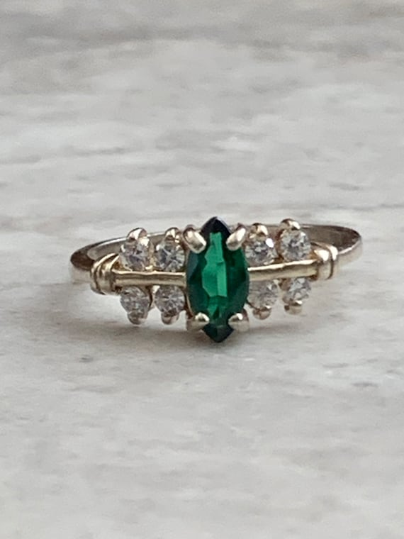 Vintage Emerald Multi CZ Ring, Marquise cut emera… - image 1