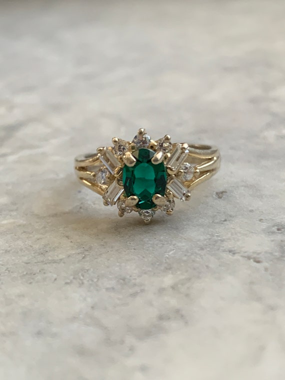 Vintage emerald CZ ring, emerald cocktail ring, S… - image 1